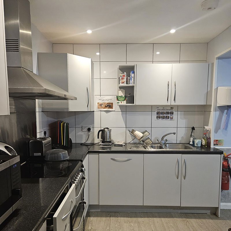 The spacious shared kitchen at Sleapcross House