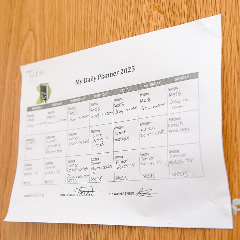 A resident's visual weekly planner